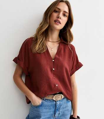 Dark Red Crinkled Short Sleeve Shirt