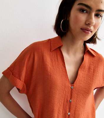 Bright Orange Crinkled Short Sleeve Shirt