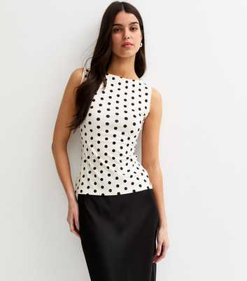 Cream Polka Dot Slash Neck Vest