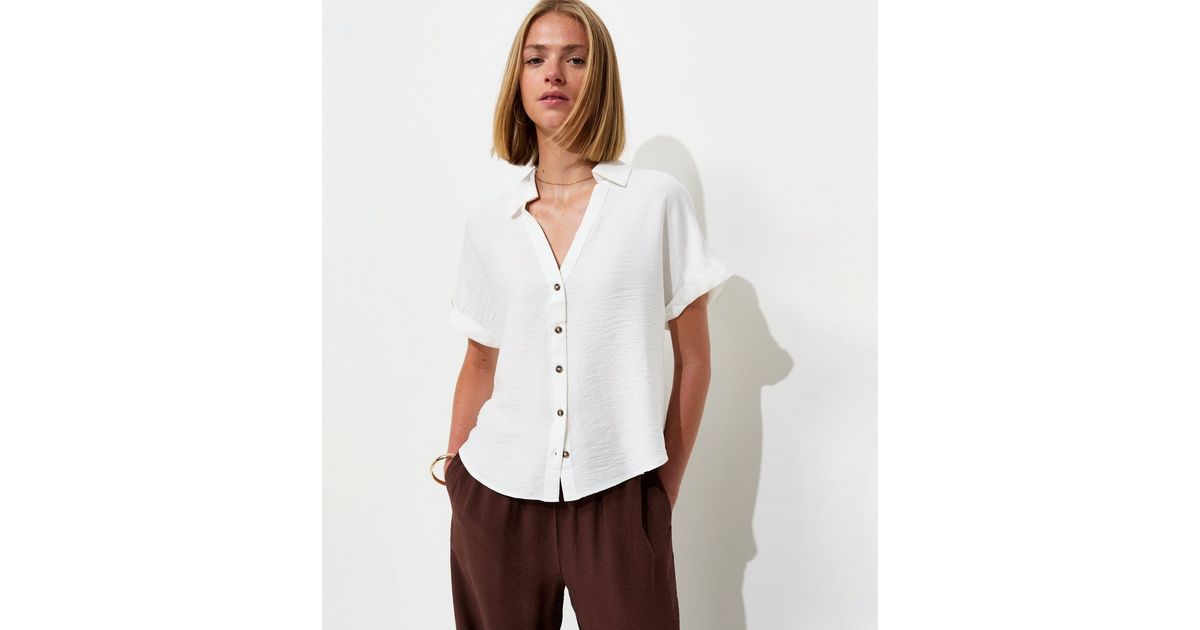 White Collared V Neck Short Shirt