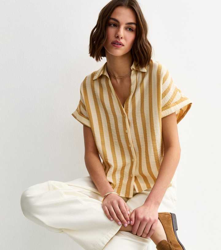 Yellow Lightweight Wide Stripe Cropped Shirt