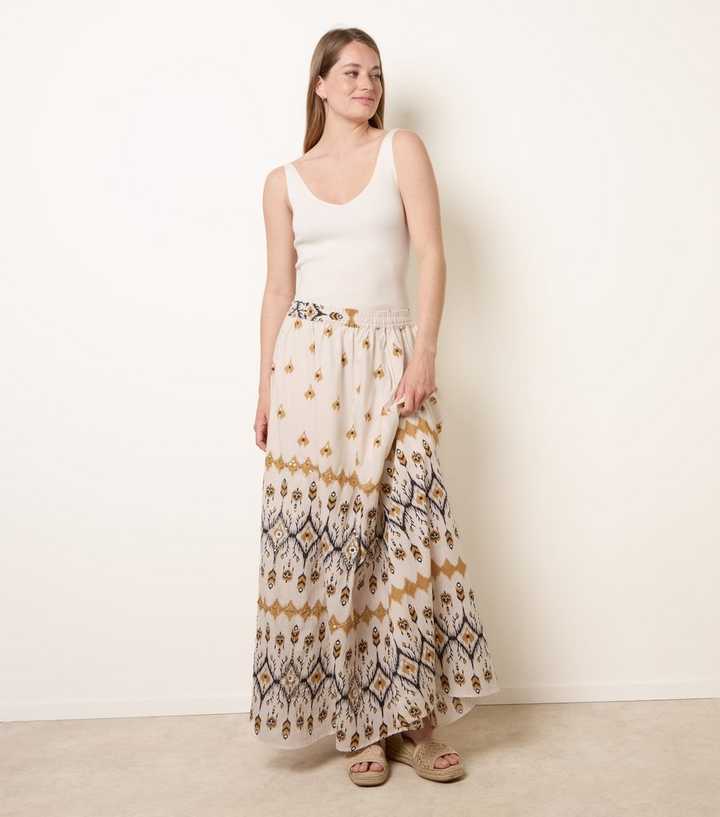 Blue Vanilla Stone Sequin Embellished Midi Skirt