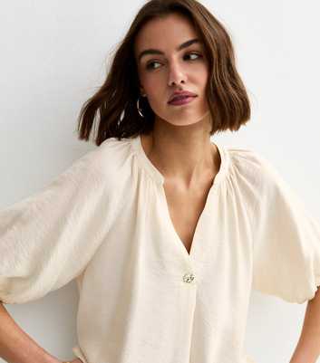 Off White Puff Sleeve V-Neck Blouse