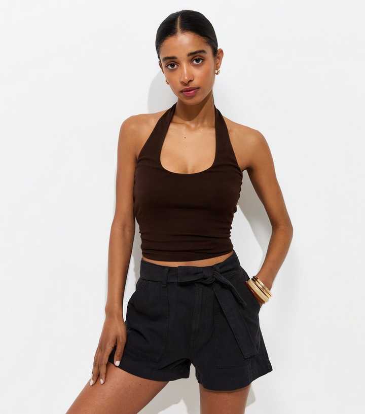 Black Cotton Twill Cargo Shorts