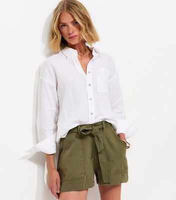 Dark Khaki Cotton Twill Cargo Shorts