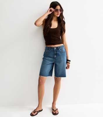 Blue Denim Cut Off Bermuda Shorts