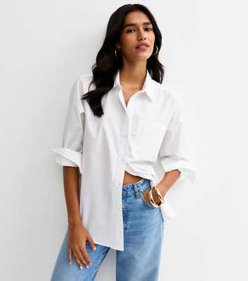 White Poplin Curved Hem Shirt
