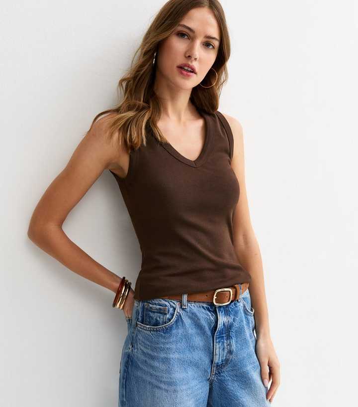 Dark Brown Jersey V-Neck Vest