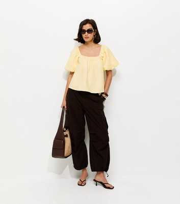 Yellow Square Neck Puff Sleeve Blouse