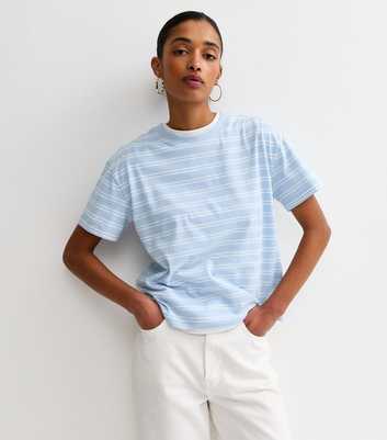 Blue Cotton Striped Crew Neck T-Shirt