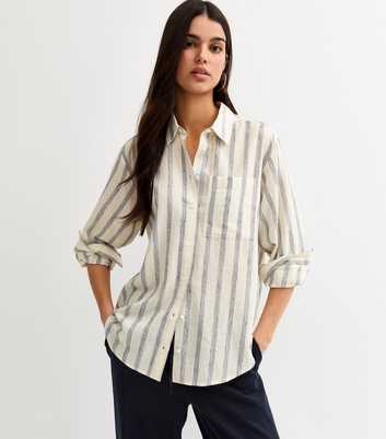 Cream and Blue Striped Long Sleeve Shirt