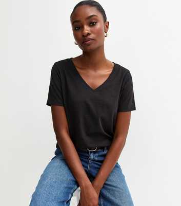 Black Cotton V Neck T-Shirt