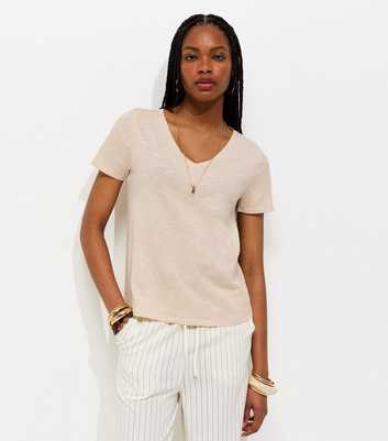 Off White Cotton V-Neck T-Shirt
