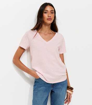 Light Pink Cotton V-Neck T-Shirt