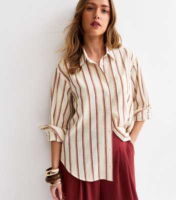 Cream Striped Cotton Long Sleeve Shirt
