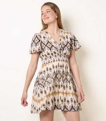 Blue Vanilla Stone Embroidered Wrap Front Dress