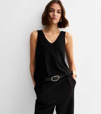 Black Relaxed V Neck Tank Top