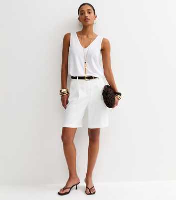 White Relaxed V Neck Tank Top