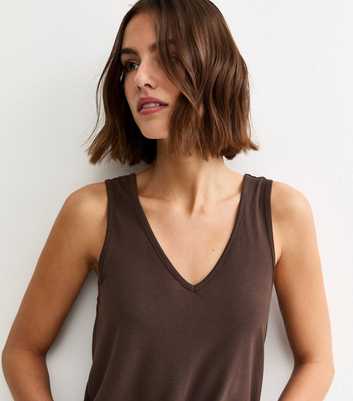 Dark Brown Relaxed V Neck Tank Top