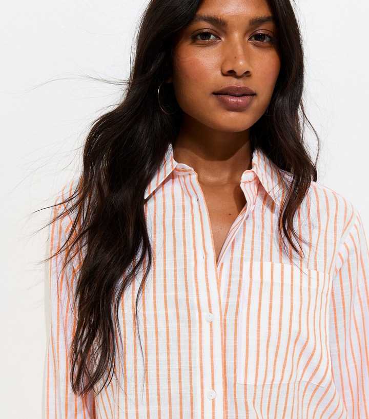 Orange Striped Cotton Shirt