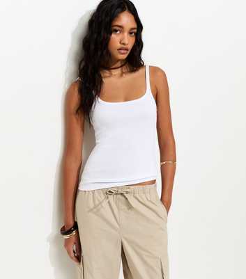White Ribbed Strappy Cami Top