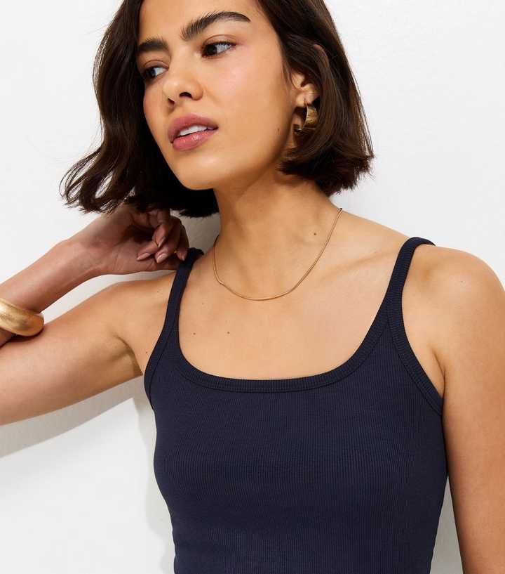 Navy Ribbed Strappy Cami Top