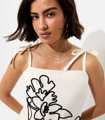 White Cotton Cornelli Pattern Tie Cami Top