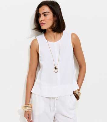 White Linen Blend Sleeveless Top