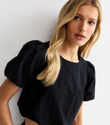 Black Poplin Bubble Hem Crop Top