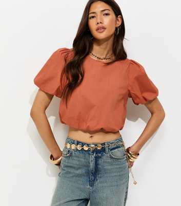 Rust Poplin Bubble Hem Crop Top