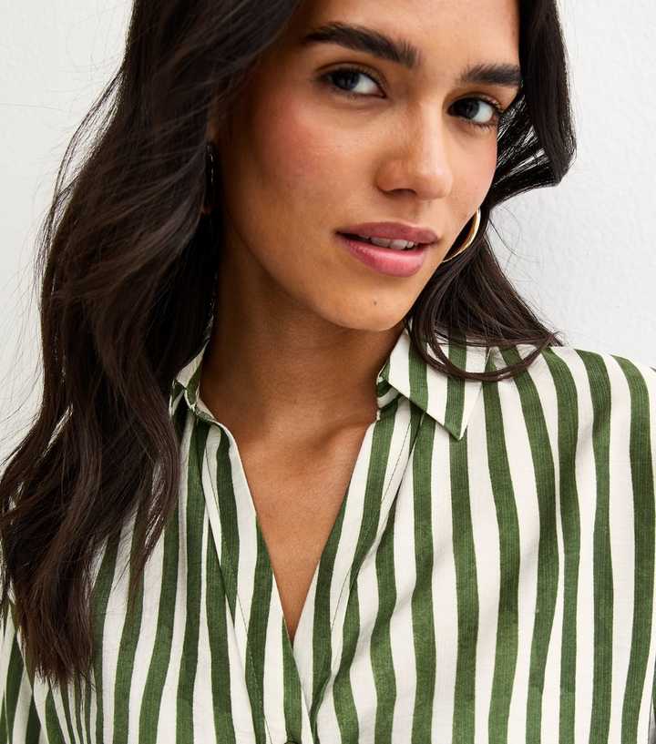 Green Striped 3/4 Sleeve Shirt