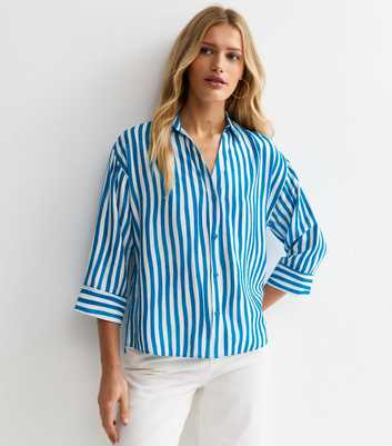 Blue Striped 3/4 Sleeve Shirt