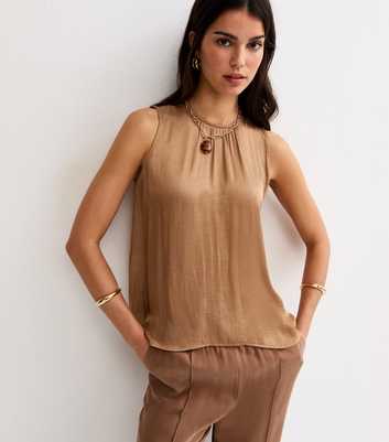 Light Brown Satin Sleeveless Top