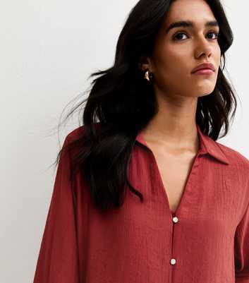 Rust Crinkled Cropped Sleeve Shirt