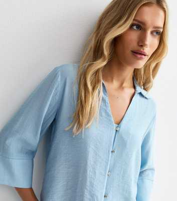 Light Blue Crinkled Cropped Sleeve Shirt