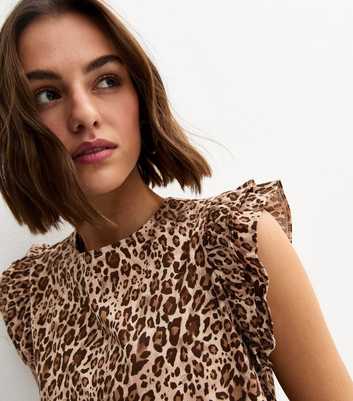 Brown Leopard Print Frill Trim Top