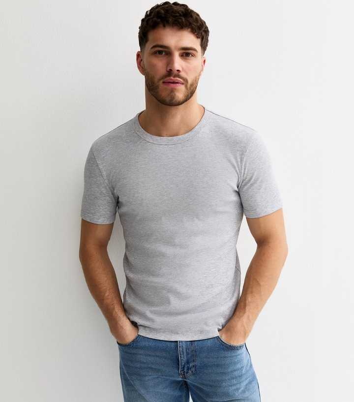 Grey Marl Muscle Fit Rib T-Shirt