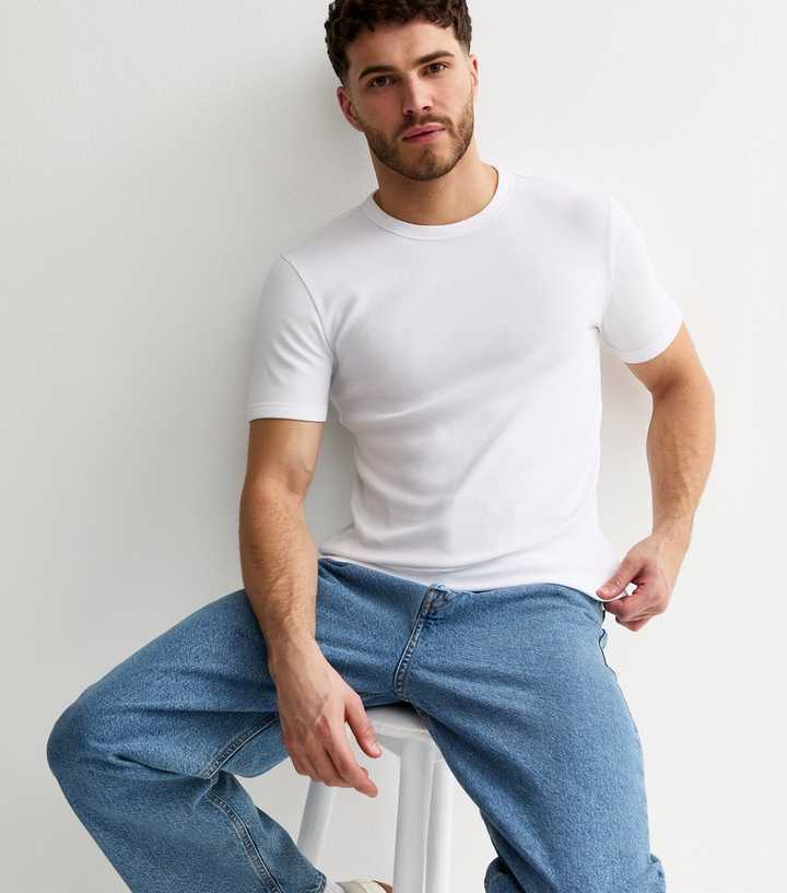 White Muscle Fit Rib T-Shirt