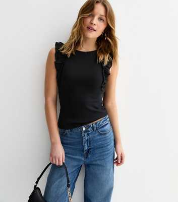 Black Ruffle Sleeve Top