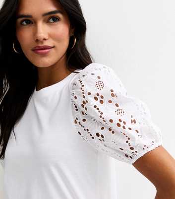White Broderie Anglaise Puff Sleeve Top