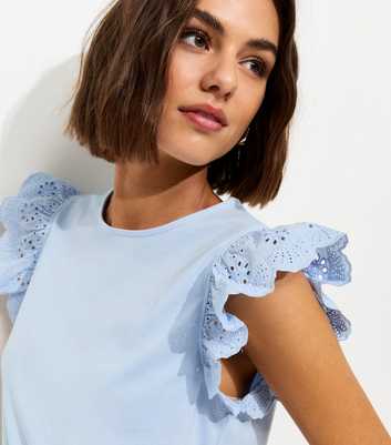 Light Blue Broderie Frill Sleeve Top
