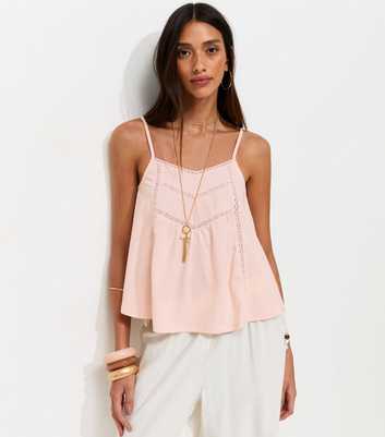 Light Pink Lace Trim V-Neck Cami Top