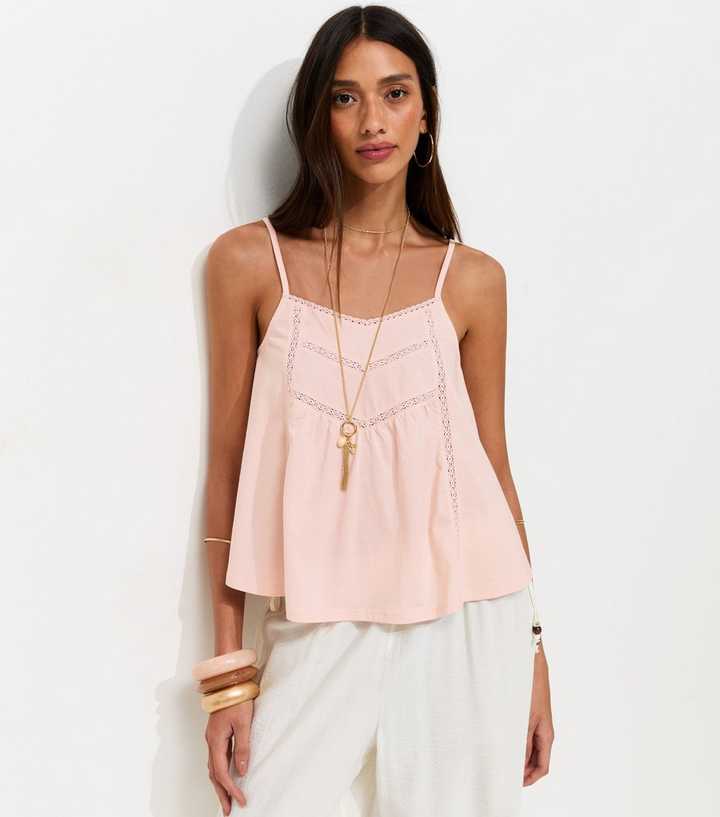 Light Pink Lace Trim V-Neck Cami Top