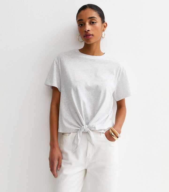 Light Grey Tie Front T-Shirt