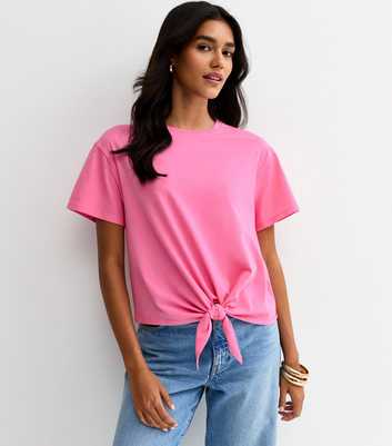 Bright Pink Tie Front T-Shirt