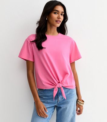Bright Pink Tie Front T-Shirt | New Look Bright Pink Tie Front T-Shirt | New Look