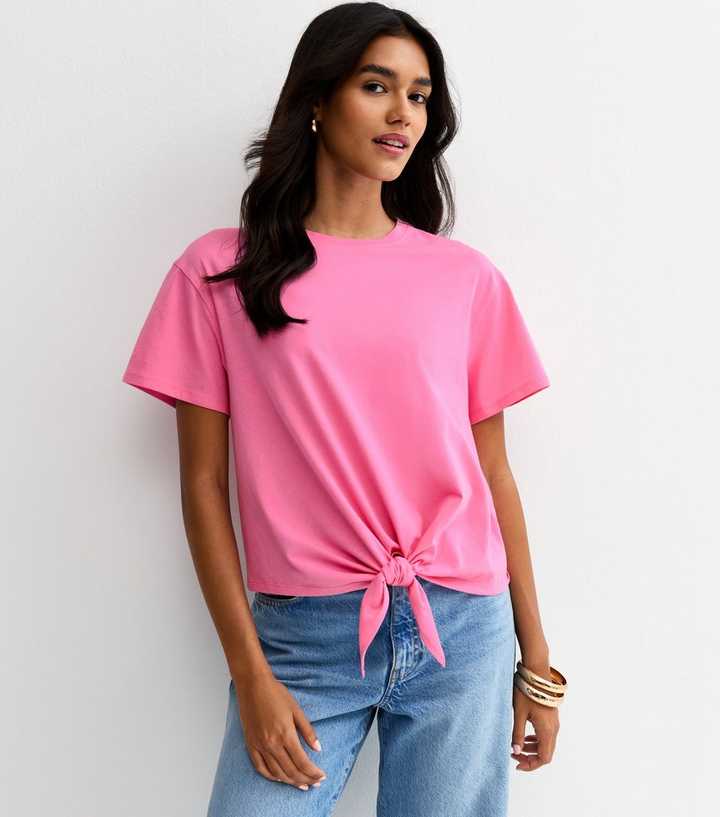 Bright Pink Tie Front T-Shirt