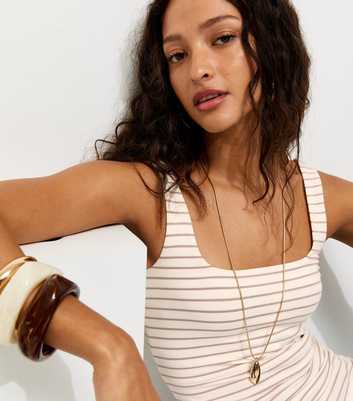White Striped Square Neck Vest