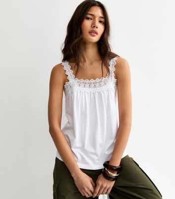 White Square Neck Trim Cami Top