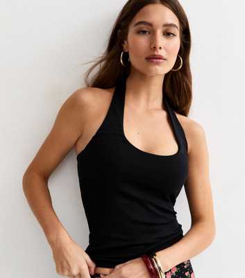 Black Ribbed Halter Neck Vest Top